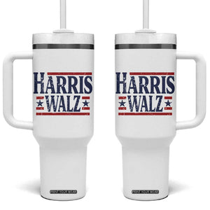 Harris Walz Waltz 2024 Tumbler With Handle Kamala Presidential Election Retro Stripe TB10 One Size: 40 oz White Print Your Wear