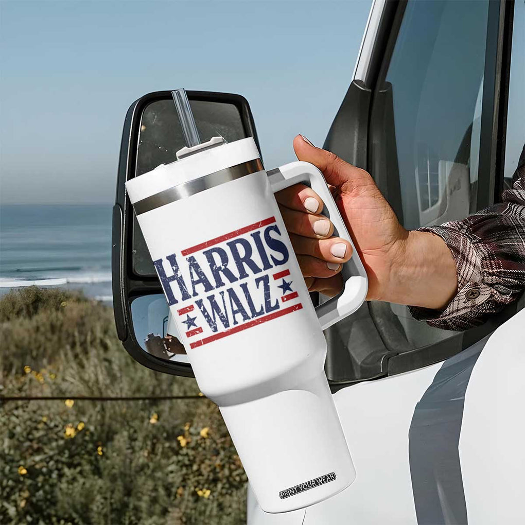 Harris Walz Waltz 2024 Tumbler With Handle Kamala Presidential Election Retro Stripe TB10 Print Your Wear