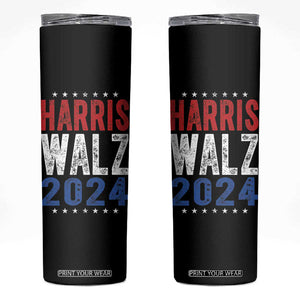 Harris Walz 2024 Skinny Tumbler Kamala Tim Walzt Presidential Election Retro Vintage Distressed TB10 Black Print Your Wear