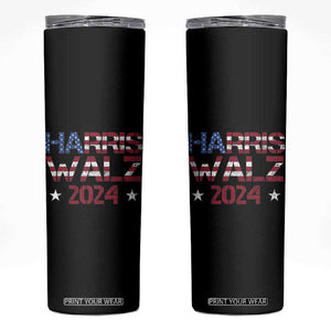 Harris Walz 2024 Election Skinny Tumbler Tim Walzt Kamala Madam President American Flag TB10 Black Print Your Wear