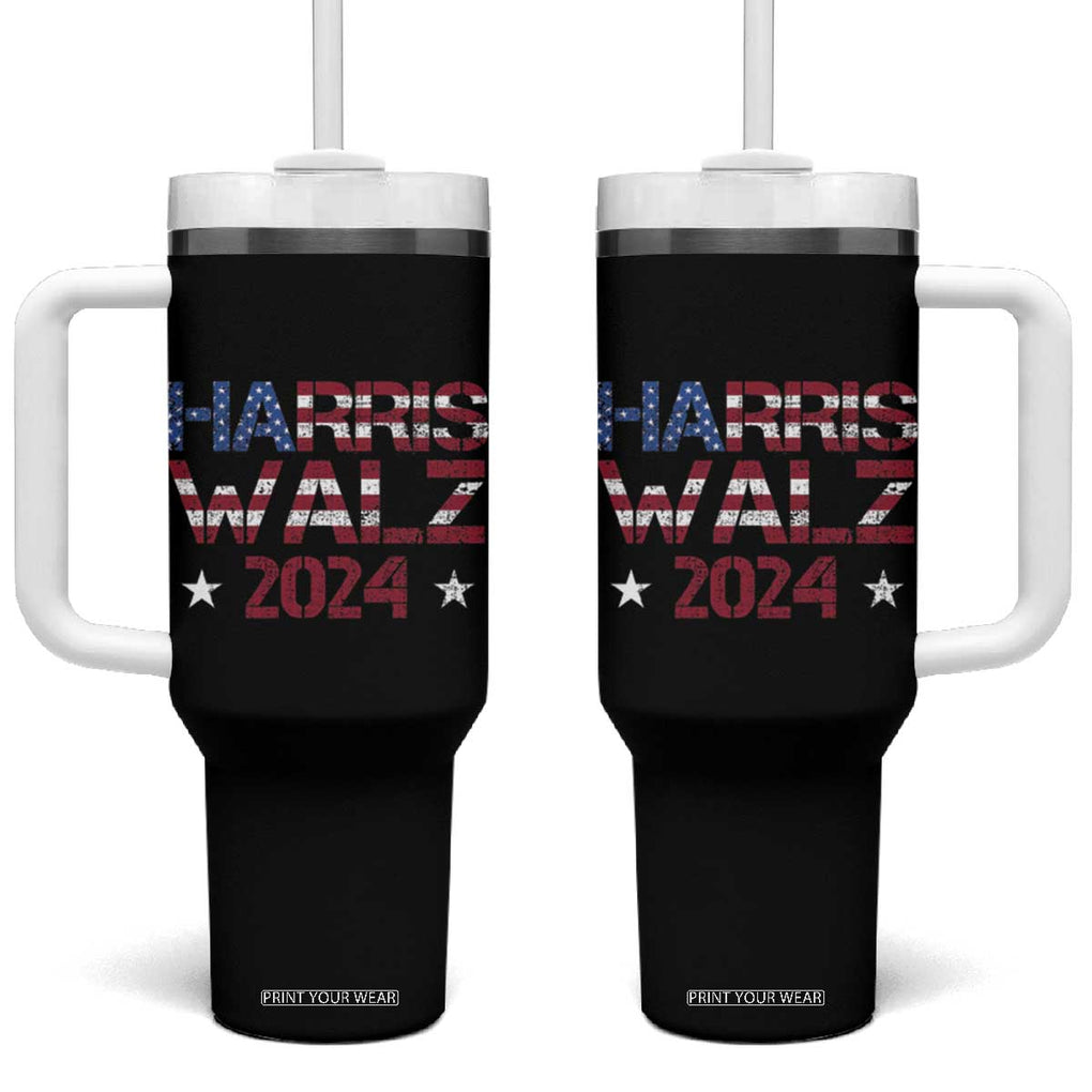 Harris Walz 2024 Election Tumbler With Handle Tim Walzt Kamala Madam President American Flag TB10 One Size: 40 oz Black Print Your Wear