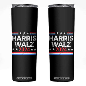 Harris Walz Waltz 2024 Skinny Tumbler Kamala Presidential Election Retro Stripe TB10 Black Print Your Wear