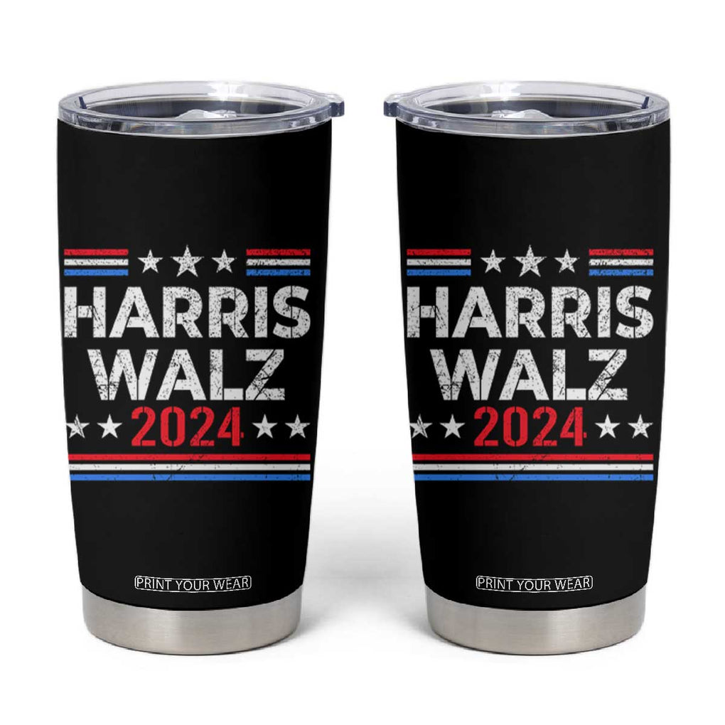 Harris Walz Waltz 2024 Tumbler Cup Kamala Presidential Election Retro Stripe TB10 Black Print Your Wear