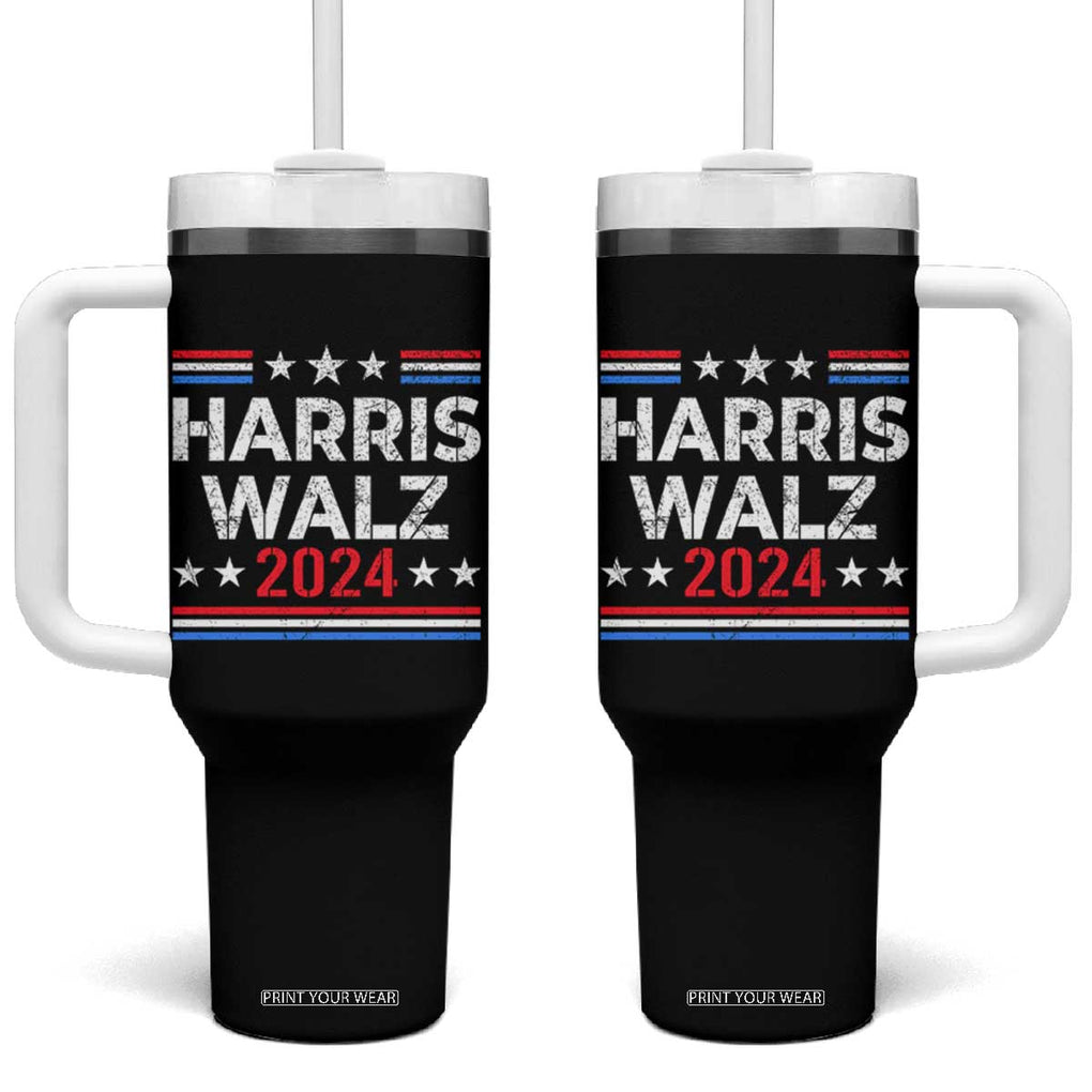 Harris Walz Waltz 2024 Tumbler With Handle Kamala Presidential Election Retro Stripe TB10 One Size: 40 oz Black Print Your Wear