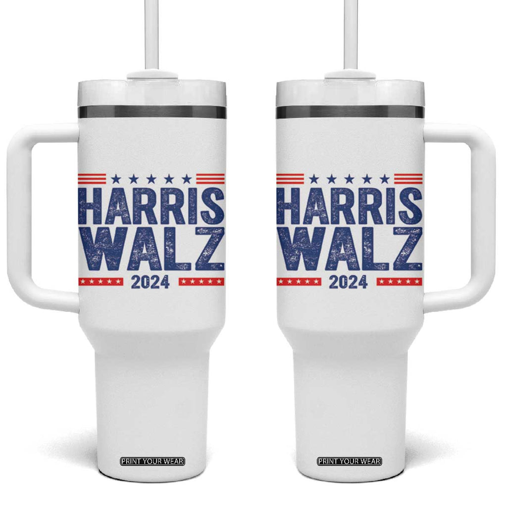 Harris Walz 2024 Election Tumbler With Handle Tim Walzt Kamala Madam President TB10 One Size: 40 oz White Print Your Wear