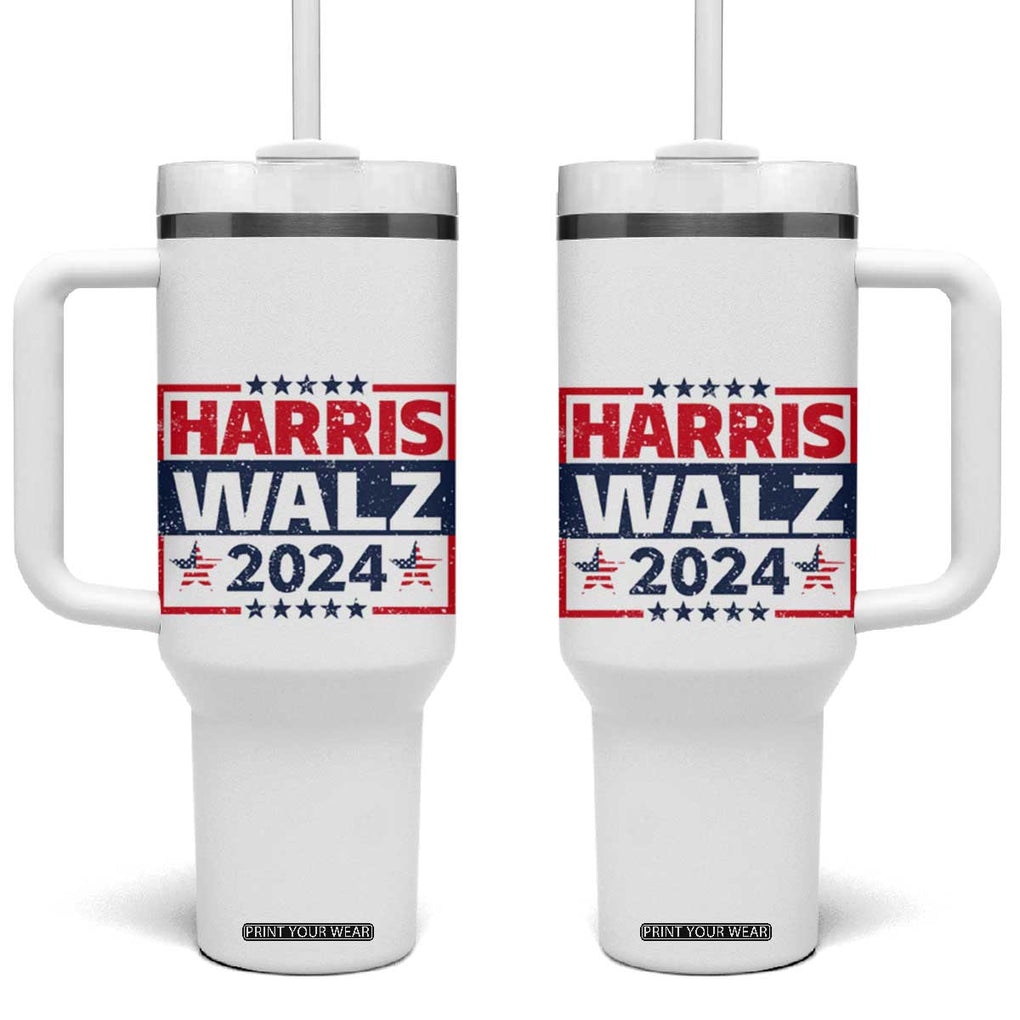 Harris Walz 2024 Election Tumbler With Handle Tim Walzt Kamala Madam President TB10 One Size: 40 oz White Print Your Wear