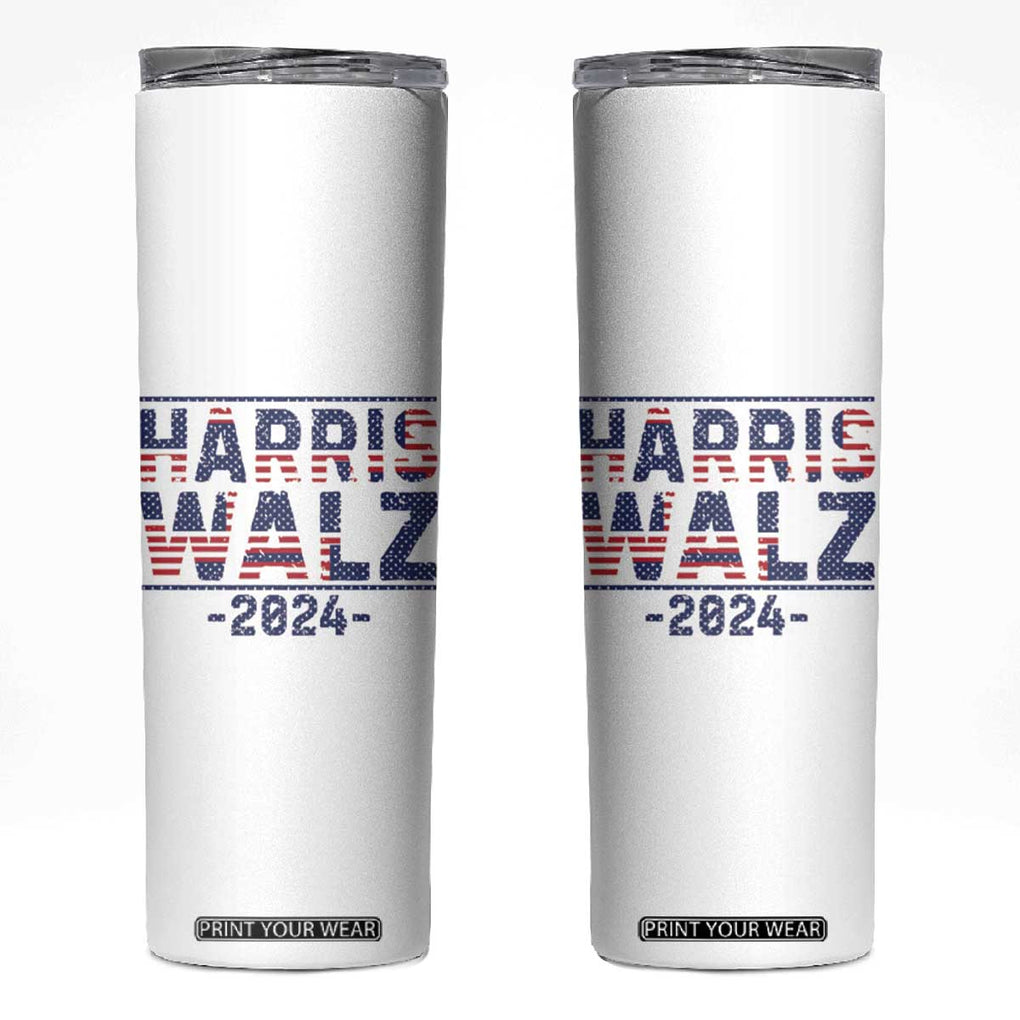 Harris Walz 2024 Election Skinny Tumbler Tim Walzt Kamala Madam President American Flag TB10 White Print Your Wear