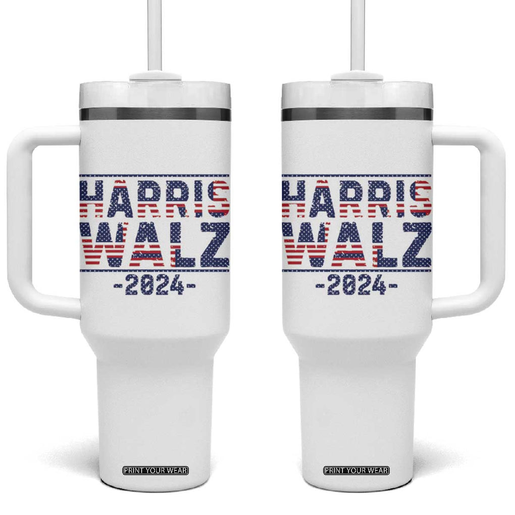 Harris Walz 2024 Election Tumbler With Handle Tim Walzt Kamala Madam President American Flag TB10 One Size: 40 oz White Print Your Wear