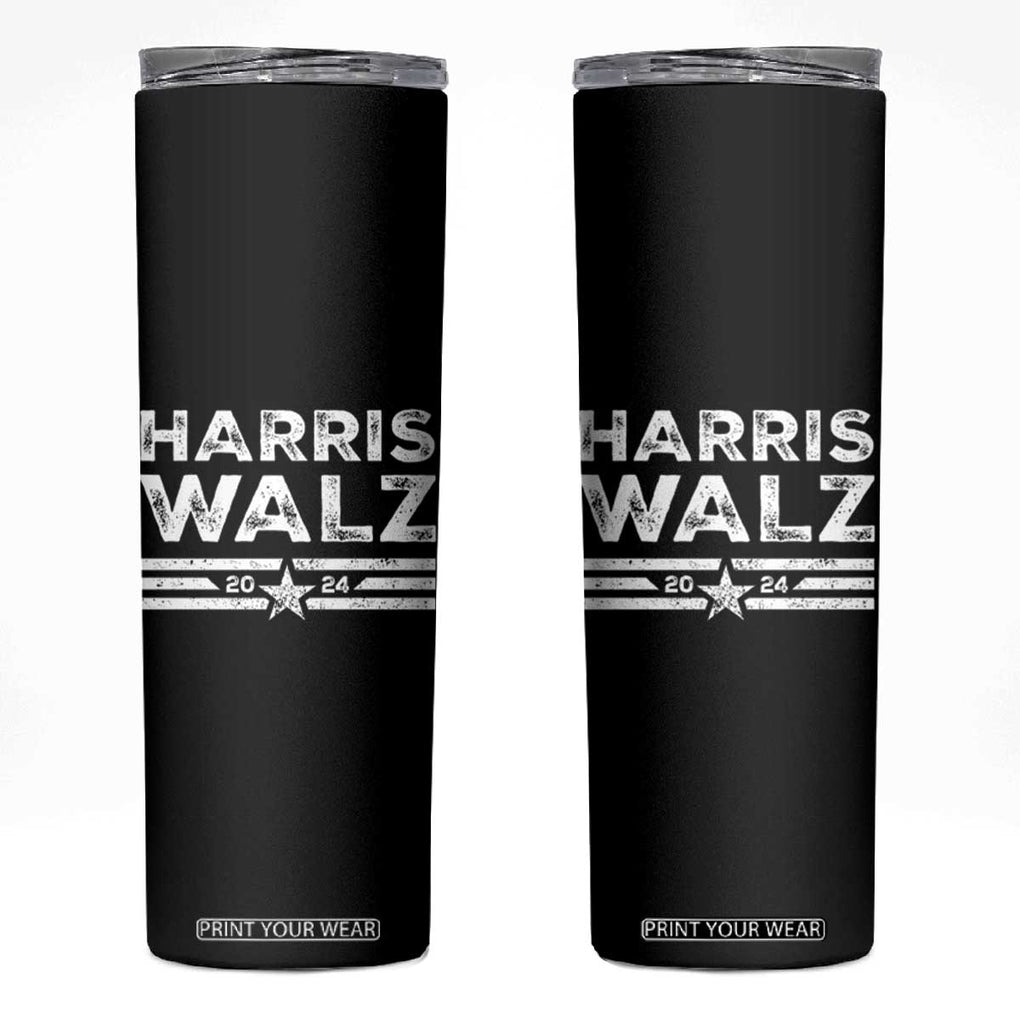 Harris Walz 2024 Skinny Tumbler Kamala Tim Walzt Presidential Election Retro Stripe TB10 Black Print Your Wear