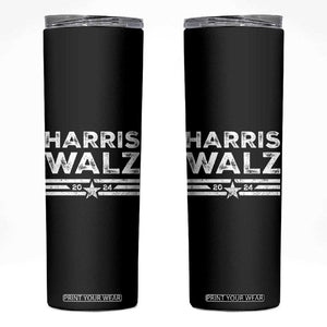 Harris Walz 2024 Skinny Tumbler Kamala Tim Walzt Presidential Election Retro Stripe TB10 Black Print Your Wear