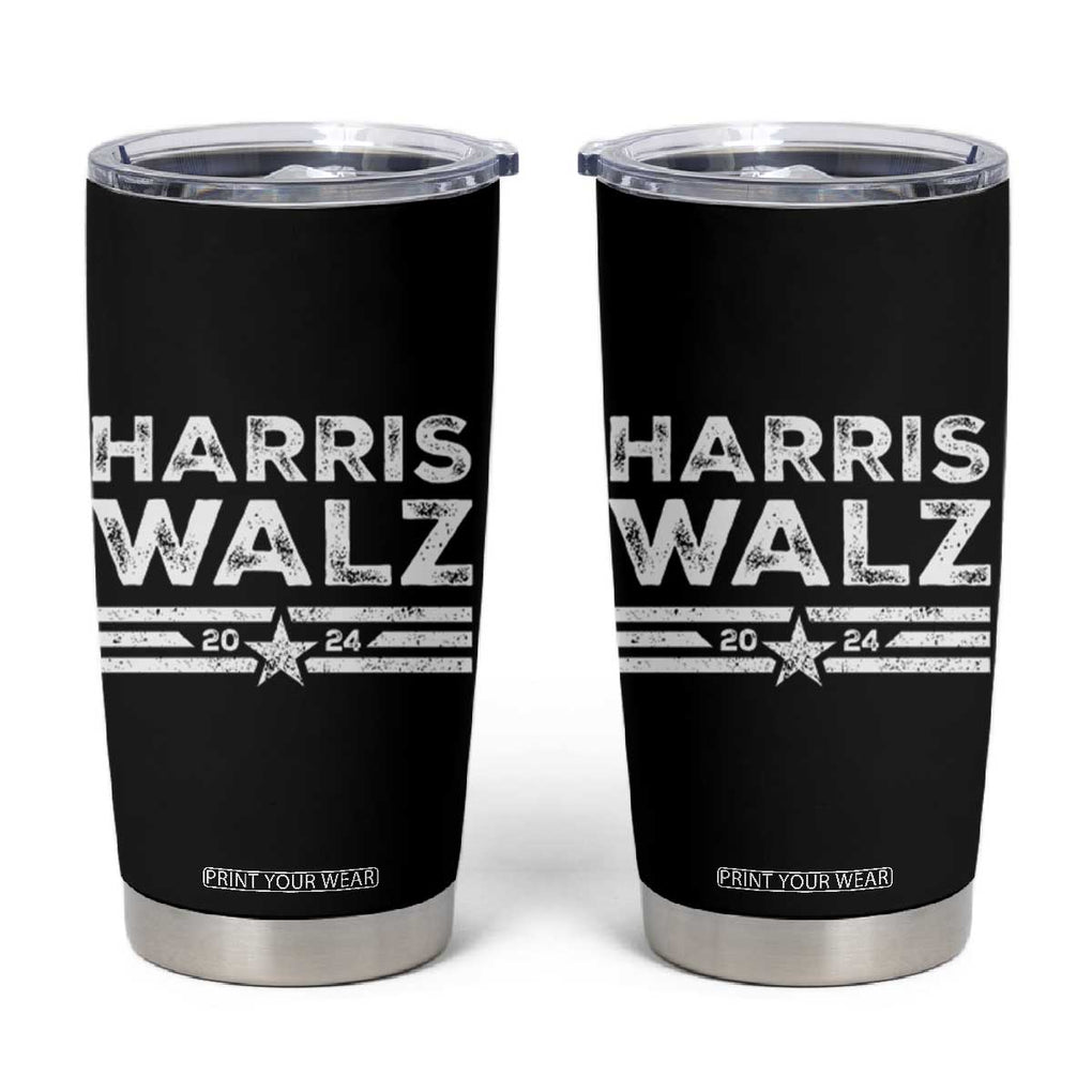 Harris Walz 2024 Tumbler Cup Kamala Tim Walzt Presidential Election Retro Stripe TB10 Black Print Your Wear