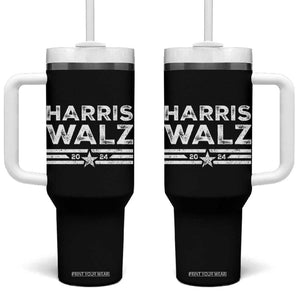 Harris Walz 2024 Tumbler With Handle Kamala Tim Walzt Presidential Election Retro Stripe TB10 One Size: 40 oz Black Print Your Wear