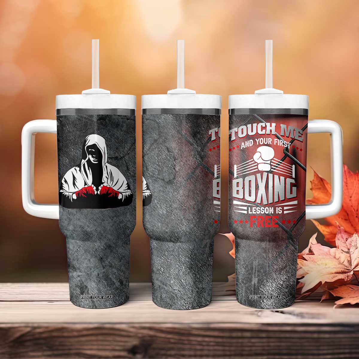 Boxing Gifts Tumbler With Handle Touch Me And Your First Boxing Lesson Is Free TB10 Print Your Wear