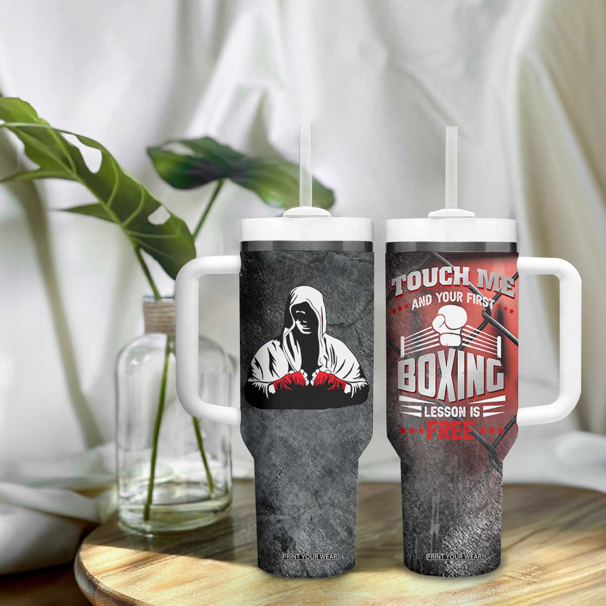 Boxing Gifts Tumbler With Handle Touch Me And Your First Boxing Lesson Is Free TB10 Print Your Wear