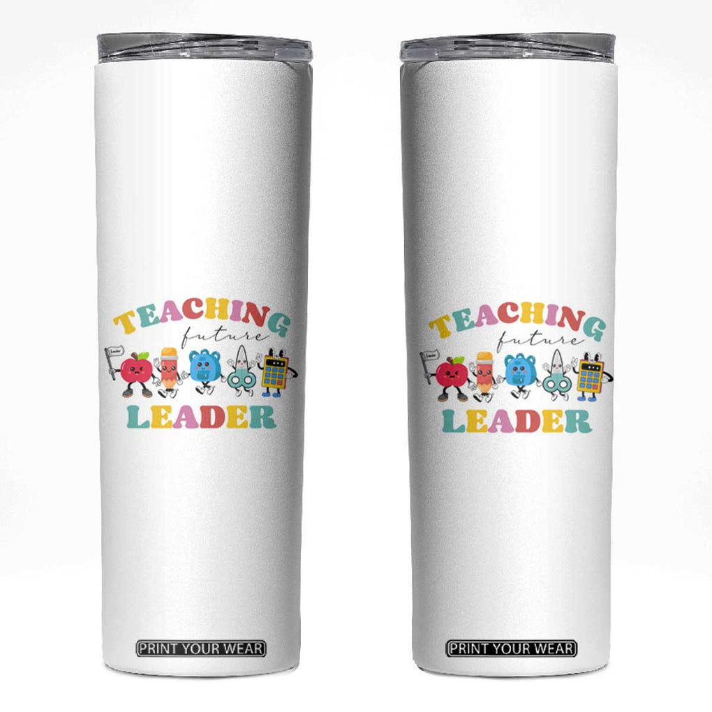 Teacher Skinny Tumbler Retro Teaching Future Leaders Groovy Teacher Back To School TB10 White Print Your Wear