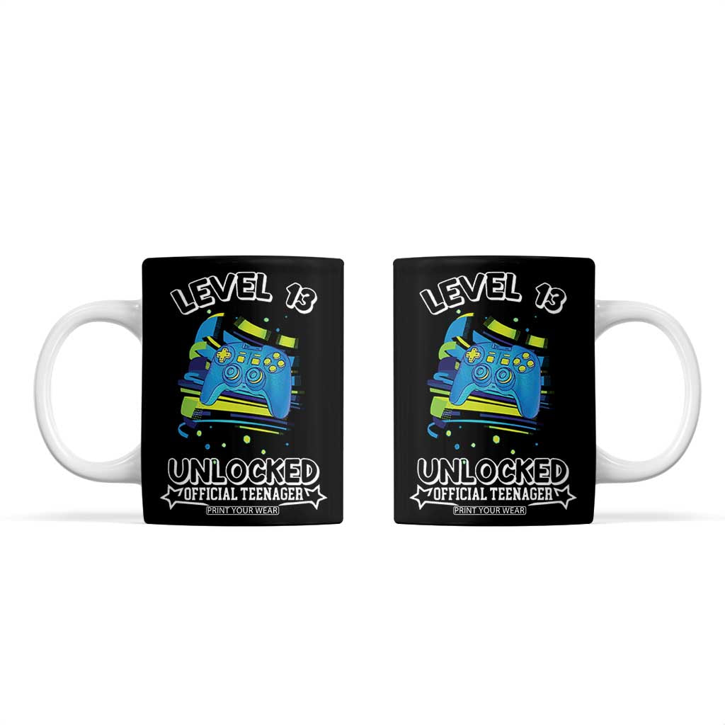 13th Birthday Gift Coffee Mug Boys Level 13 Unlocked Official Teenager Gaming TB10 Black Print Your Wear
