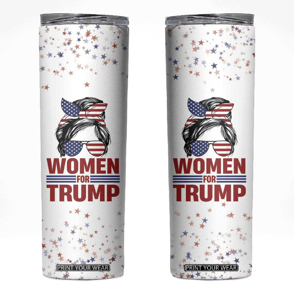 Trump 2024 Election Skinny Tumbler Women For Trump Messy Bun American Flag Pro 45 47 TB10 White Print Your Wear