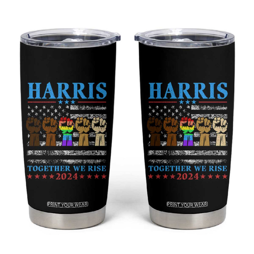 Madam President 2024 Election Tumbler Cup Kamala Harris LGBTQ Gay Pride Lesbian Together We Rise American Fist American Flag TB10 Black Print Your Wear