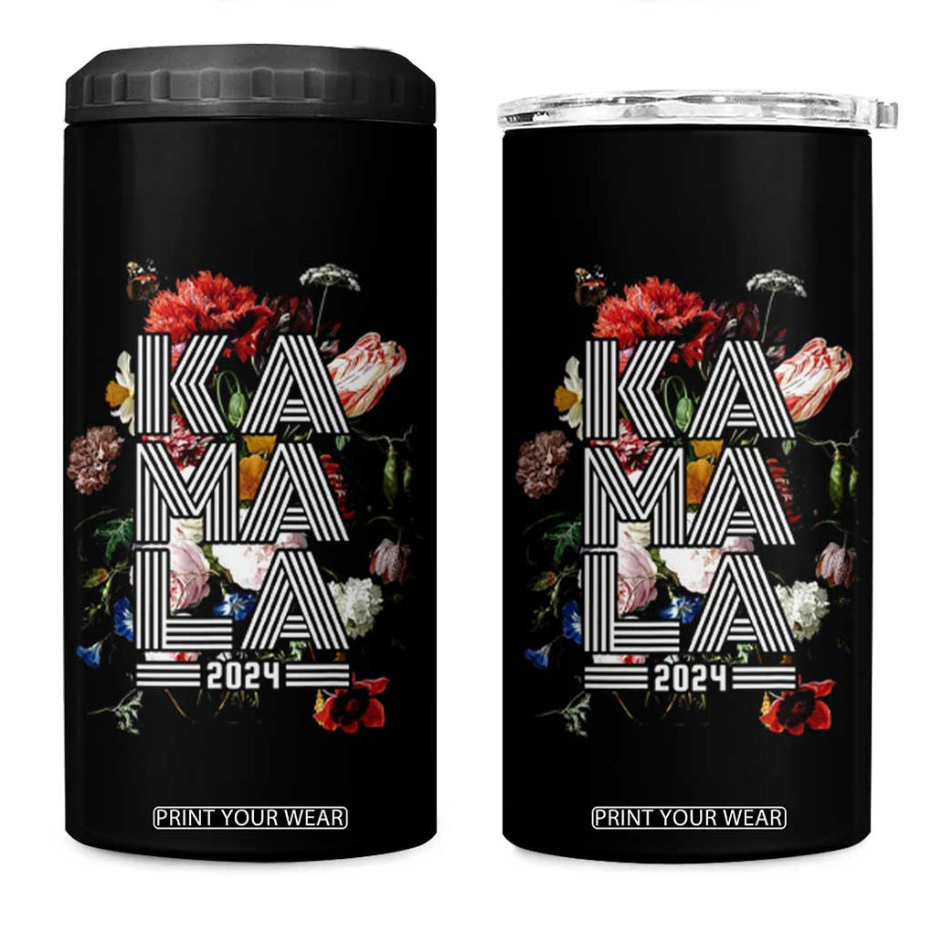 Harris 2024 Election 4 in 1 Can Cooler Tumbler Kamala Vintage Floral Feminine TB10 One Size: 16 oz Black Print Your Wear