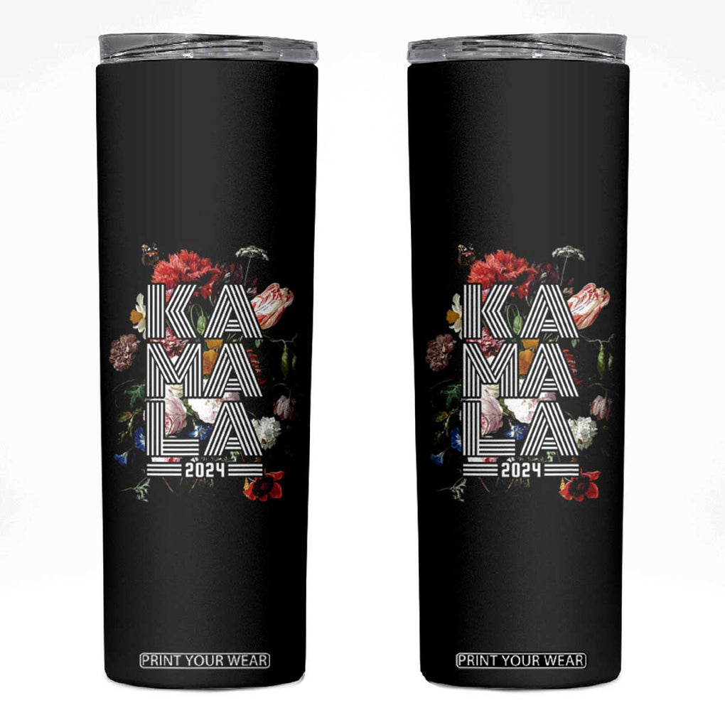 Harris 2024 Election Skinny Tumbler Kamala Vintage Floral Feminine TB10 Black Print Your Wear