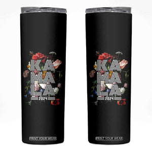 Harris 2024 Election Skinny Tumbler Kamala Vintage Floral Feminine TB10 Black Print Your Wear