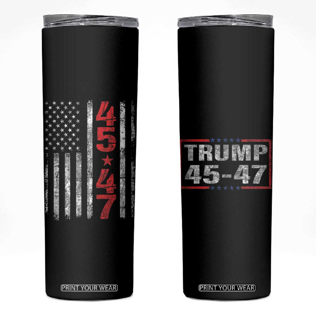 Trump 2024 Election Skinny Tumbler 45-47 American US Flag 47th TB10 Black Print Your Wear