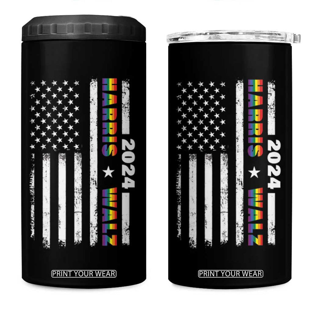 Harris Walz 2024 Election 4 in 1 Can Cooler Tumbler Kamala LGBT Gay Pride Rainbow American USA Flag TB10 One Size: 16 oz Black Print Your Wear