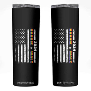 Harris Walz 2024 Election Skinny Tumbler Kamala LGBT Gay Pride Rainbow American USA Flag TB10 Black Print Your Wear