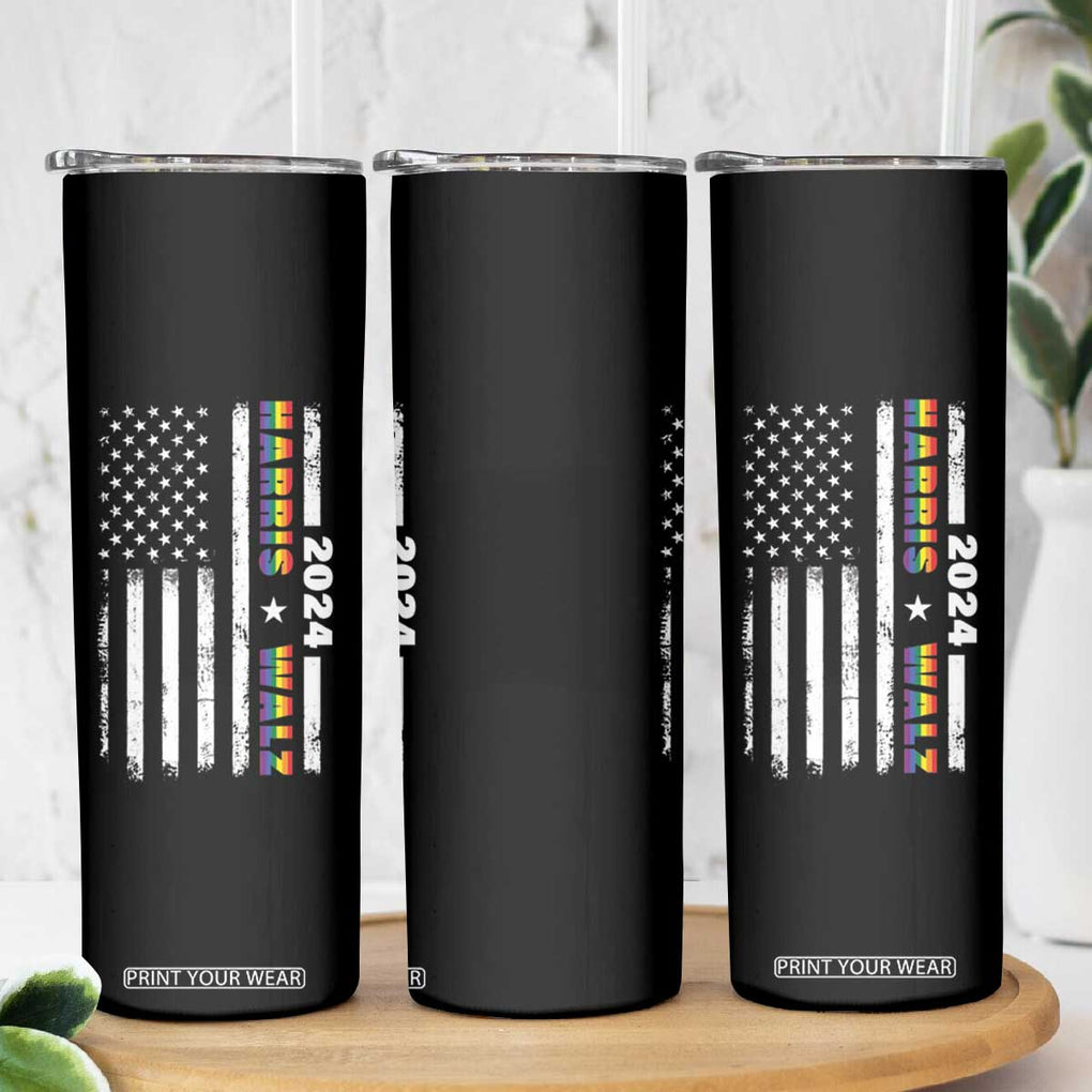 Harris Walz 2024 Election Skinny Tumbler Kamala LGBT Gay Pride Rainbow American USA Flag TB10 Print Your Wear