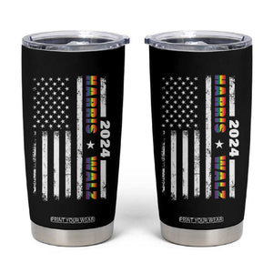 Harris Walz 2024 Election Tumbler Cup Kamala LGBT Gay Pride Rainbow American USA Flag TB10 Black Print Your Wear