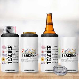 Teacher Appreciation 4 in 1 Can Cooler Tumbler Thank You For Helping Little Minds Grow Inspirational Teaching Wildflower TB10 Print Your Wear