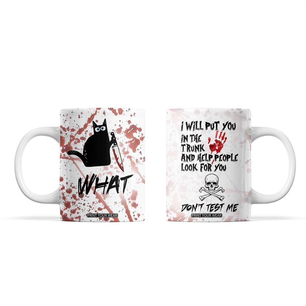 Funny Cat Lover Gifts Coffee Mug Halloween Murderous Cat With Knife What TB10 White Print Your Wear