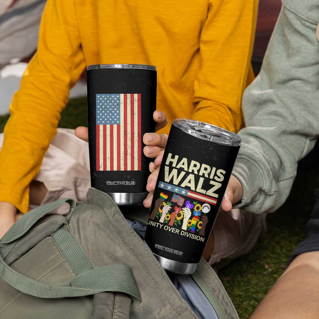 Peace LGBT LGBTQ Kamala Harris Walz 2024 Tumbler Cup Unity Over Division USA Flag Feminist Rainbow Gay Pride Equal Rights TB10 Print Your Wear