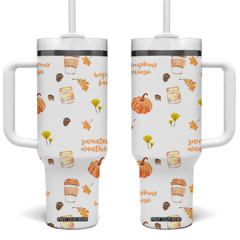 Pumpkin Season Fall Gift Tumbler With Handle Autumn Travel Cup For Thanksgiving TB10 One Size: 40 oz White Print Your Wear