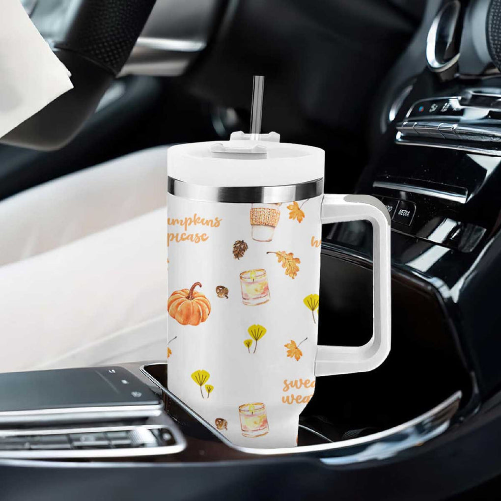 Pumpkin Season Fall Gift Tumbler With Handle Autumn Travel Cup For Thanksgiving TB10 Print Your Wear