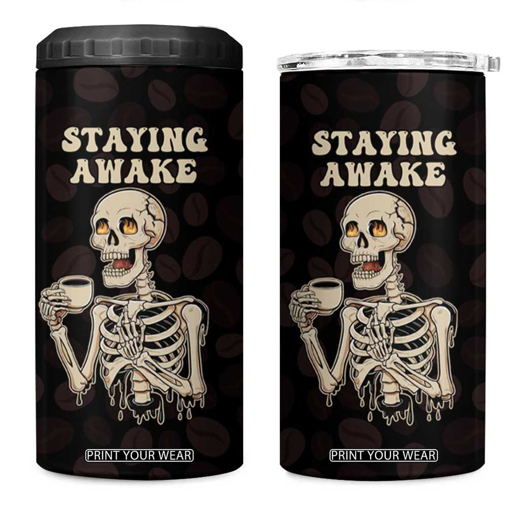 Funny Halloween Iced Coffee 4 in 1 Can Cooler Tumbler Skeleton Drinking Coffee Coffee Caffeine Lover Coffee Brewer Staying Awake TB10 One Size: 16 oz Black Print Your Wear