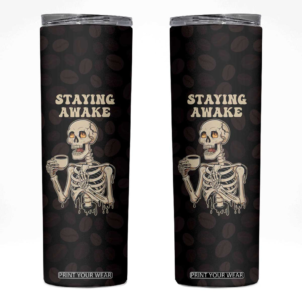 Funny Halloween Iced Coffee Skinny Tumbler Skeleton Drinking Coffee Coffee Caffeine Lover Coffee Brewer Staying Awake TB10 Black Print Your Wear