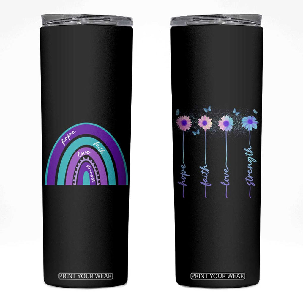 Suicide Prevention Awareness Skinny Tumbler Hope Faith Love Strength Teal Purple Christian Sunflower TB10 Black Print Your Wear