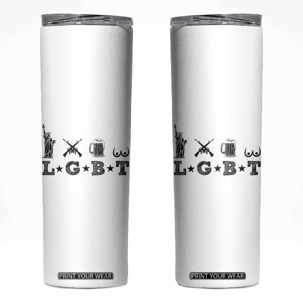 Funny LGBT Skinny Tumbler Liberty Gun Beer Tits TB10 White Print Your Wear