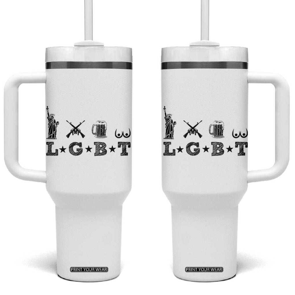 Funny LGBT Tumbler With Handle Liberty Gun Beer Tits TB10 One Size: 40 oz White Print Your Wear