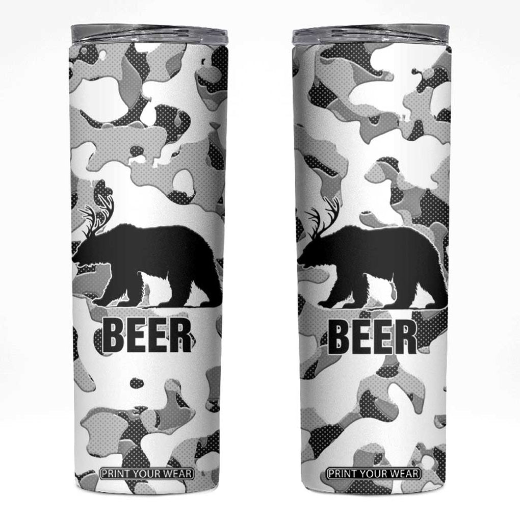 Funny Bear Beer Lovers Skinny Tumbler Camo Bear Hunting TB10 Grey Camo Print Your Wear