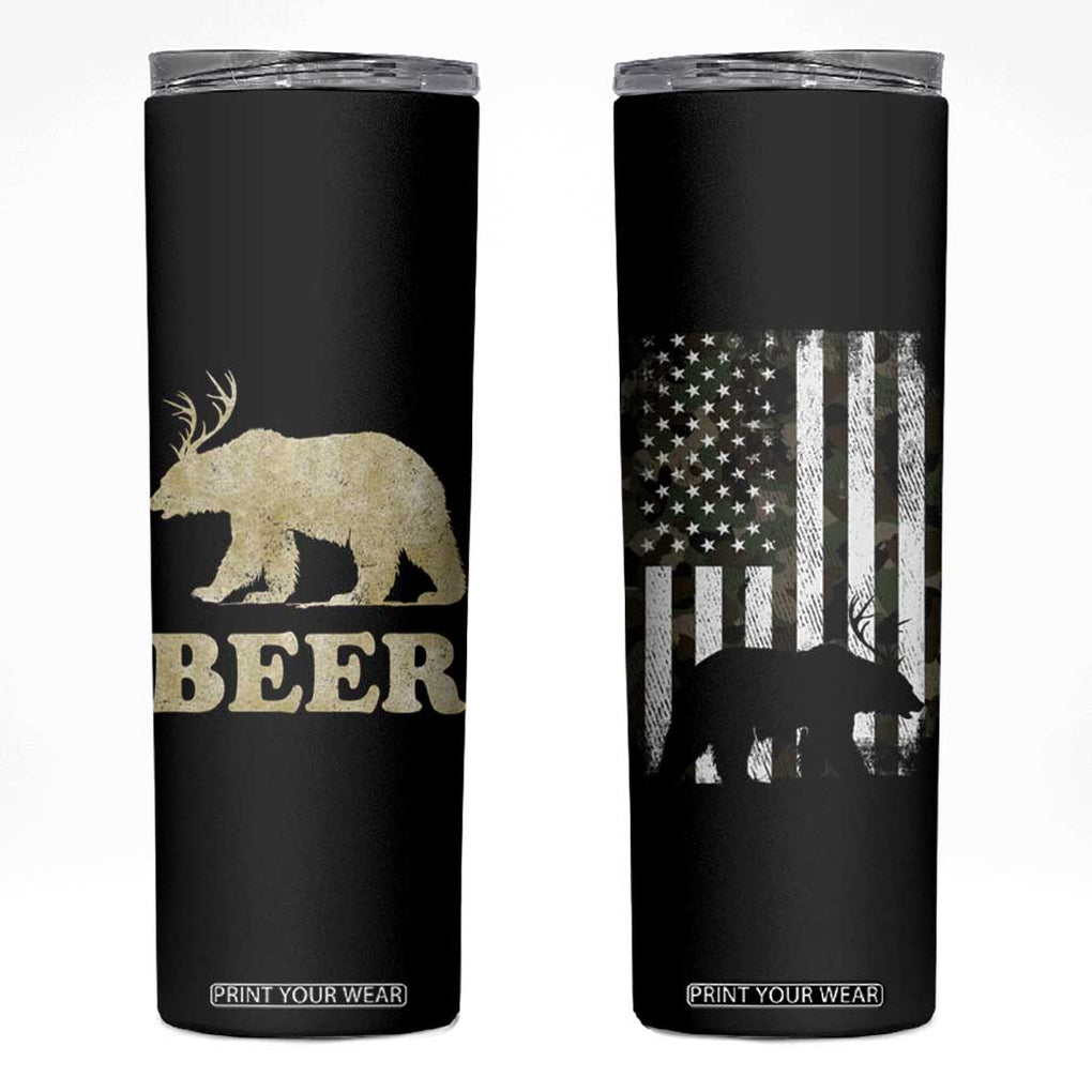 Funny Bear Beer Lovers Skinny Tumbler Camo American Flag Hunting Gifts Men Dad Grandpa TB10 Black Print Your Wear