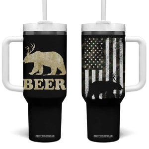 Funny Bear Beer Lovers Tumbler With Handle Camo American Flag Hunting Gifts Men Dad Grandpa TB10 One Size: 40 oz Black Print Your Wear