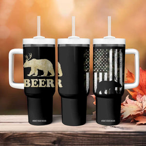 Funny Bear Beer Lovers Tumbler With Handle Camo American Flag Hunting Gifts Men Dad Grandpa TB10 Print Your Wear