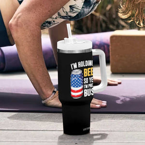 Funny Mens Drinking Tumbler With Handle I'm Holding a Beer So Yeah I'm Pretty Busy American Flag TB10 Print Your Wear