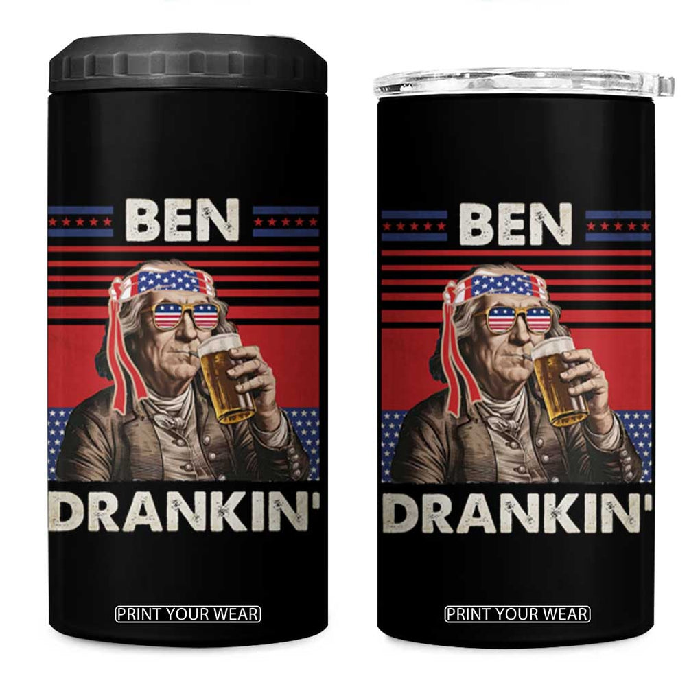 Funny 4th July Beer Lovers 4 in 1 Can Cooler Tumbler Ben Drankin Drinking Patriotic TB10 One Size: 16 oz Black Print Your Wear