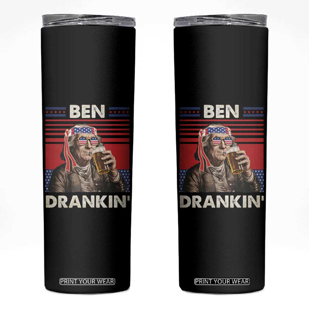 Funny 4th July Beer Lovers Skinny Tumbler Ben Drankin Drinking Patriotic TB10 Black Print Your Wear