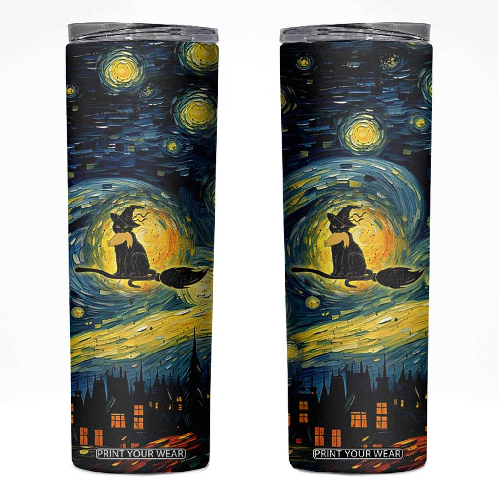 Halloween Kamala Harris 2024 Skinny Tumbler Wichy Vibes Starry Night Funny Black Cat Lady With Chucks Trump Hair TB10 Starry Night Print Your Wear