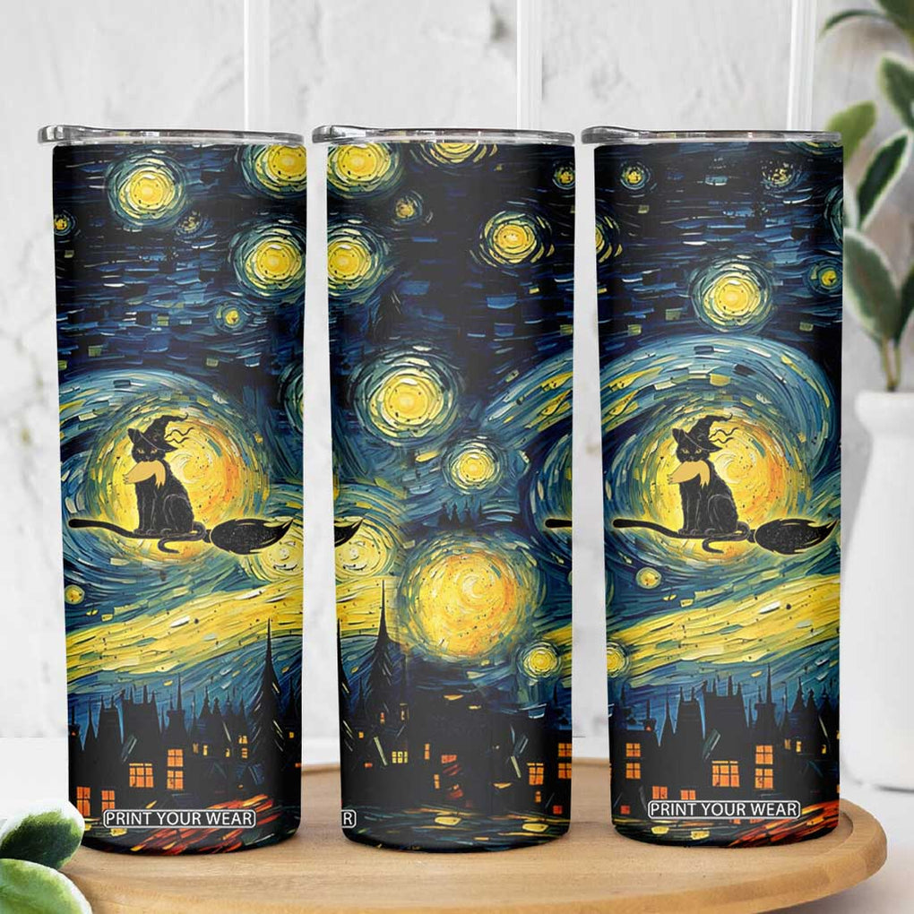 Halloween Kamala Harris 2024 Skinny Tumbler Wichy Vibes Starry Night Funny Black Cat Lady With Chucks Trump Hair TB10 Print Your Wear