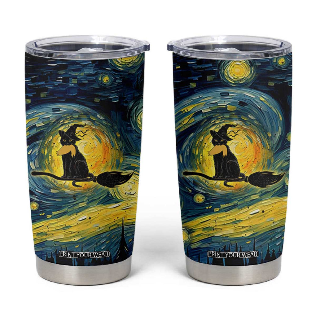 Halloween Kamala Harris 2024 Tumbler Cup Wichy Vibes Starry Night Funny Black Cat Lady With Chucks Trump Hair TB10 Starry Night Print Your Wear